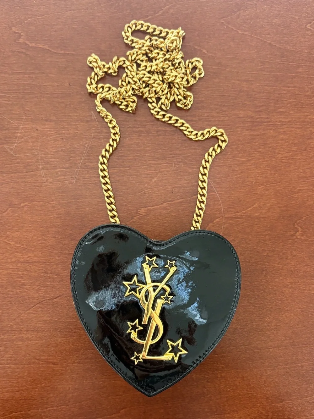 SAINT LAURENT YSL Mini Love Heart Black & Gold Chain Bag
